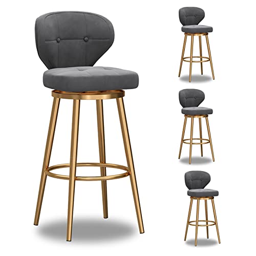 Juego de 4 taburetes giratorios de terciopelo con respaldo para isla de cocina, altura de asiento gris, 75 cm