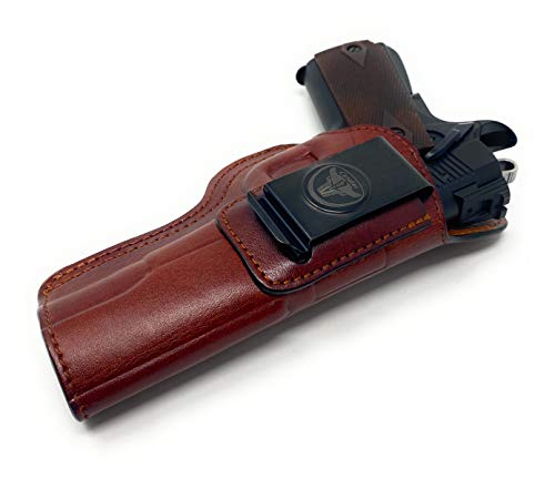 Cardini Leather Usa - Iwb Ultra Soft Leather Gun Holster - Open And Concealed Carry Gun Holsters, 1911 Carry, Cz 75, Kimber 1911 4" And Like Sized Handguns - Brown, Right Hand #TOP2