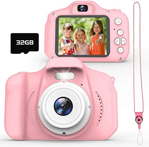 Kids Camera,20.0MP Kid Digital Camera 1080P HD Digital Video Camera with 2.4 Inch IPS Screen and 32GB SD Card,Kid Gifts,Kid Birthday Gifts, Gifts for 3-8 Year Old Girls and Boys Pink
