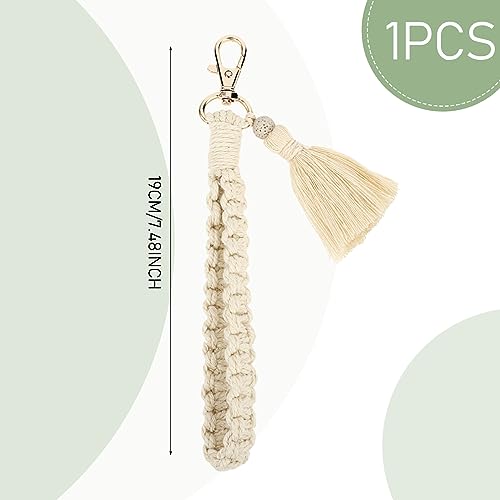Lusofie Boho Makramee Schlüsselanhänger mit Quaste in Beige für Damen – Bild 2