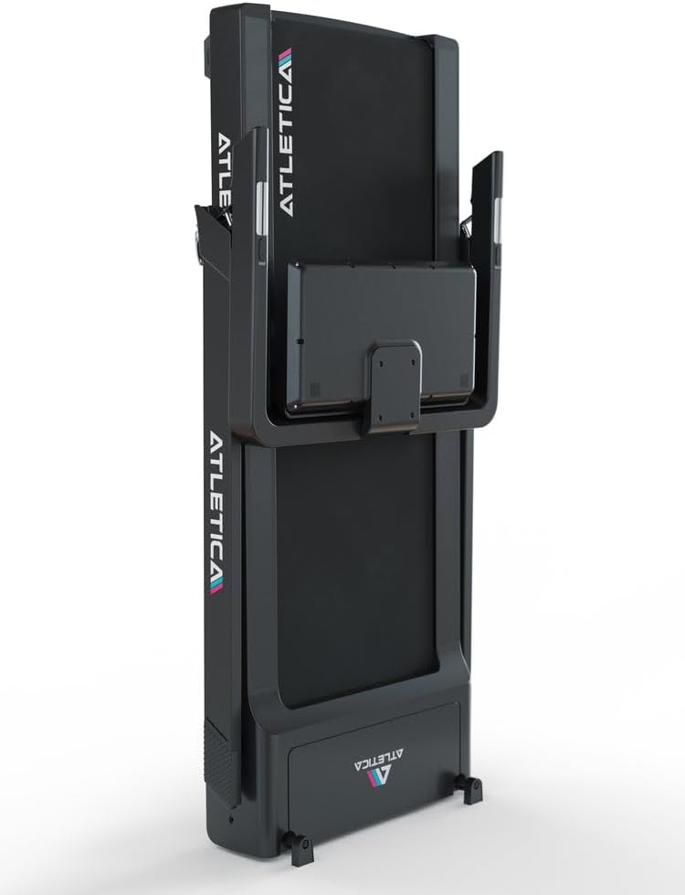 ATLETICA Flash Treadmill folded vertically for storage