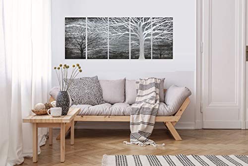 Richspace Arts Black And Silver Accents Metal Wall Art 3D Abstract Modern Tree Home Decor Large Sculptures On Aluminum For Living Room Bedroom Dining Room Decoration Contemporary Forest Artwork Set Of 5 Panels #TOP5