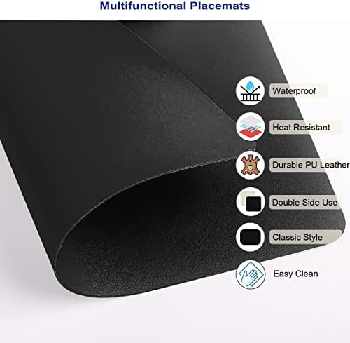 FemKey 6 PU Placemats Set with Coasters, Washable, Waterproof, Functional, Imitation Leather Placemats, Suitable for Indoor Outdoor Dining Table, Restaurant Hotel (45 x 30 cm)
