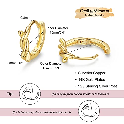 Small Twisted Gold Hoop Earrings For Women, 14K Gold Plated Hoops 925 Sterling Silver Post Round Hypoallergenic Gold Huggie Earrings For Girls (Twisted B) #TOP1