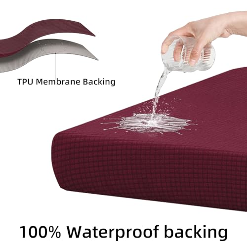 Sukaikeqa SK-D-SCOV 8Pcs Stretch Patio Cushion Cover Outdoor Cushion Cover Slipcovers Couch Cover Waterproof Replacement Sofa Cushion Covers Thick Jacquard Textured Twill Fabric Porch Patio Furniture Protector(Wine Red) thumb #2