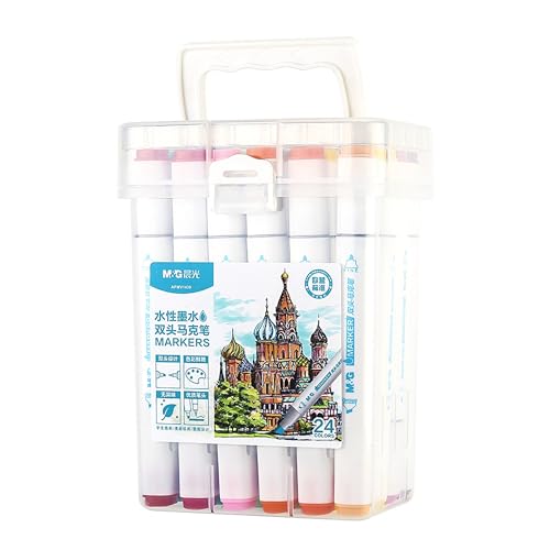 M&G 24 PCS Drawing Markers 4 Colors Water-Based Art Marker for Kids Adults Coloring Book, Drawing Markers, Dual Tip Art Markers, Sketching Adult Coloring with Plastic Box
