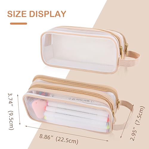 Image of Oyachic Clear Pencil Case,Grid Mesh Pencil Pouch,Pencil Bags with Double Zipper,Transparent Pencil Box for Aduts