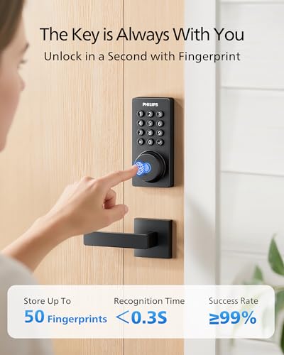 Philips WiFi Keypad Door Lock with Handle, Built-in WiFi, APP Remote Control, Voice & Fingerprint Unlock, Smart Locks for Front Door with Auto Lock, Digital Front Door Lock Set, Keyless Entry Deadbolt - Image 6