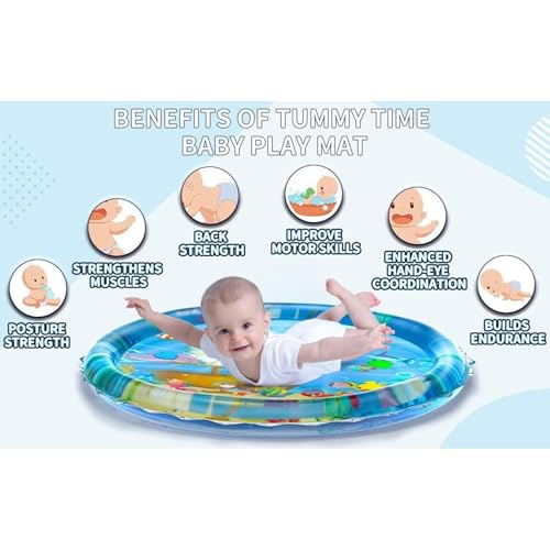 Image of Mashes inch Baby Kids Water Play Mat Toys Inflatable Tummy Time Leak Proof Water Play Mat, Fun Activity Play Centre Indoor and Outdoor Water Play Mat for Baby (Blue) (Round)