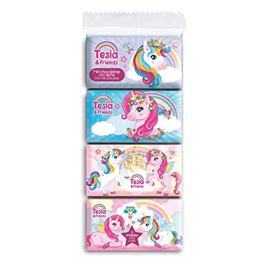 Dekora - Blister de Chocolatinas | Mini Chocolatinas de Chocolate con Leche de Unicornio Tesia | 4 unidades de 20 gramos