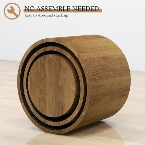 Vikiullf Nesting Coffee Table Set of 3, Round Wooden Coffee Tables, Modern Circle Table for Living Room, Bedroom, Accent Side Table, Saving Space Design and No Need Assembly