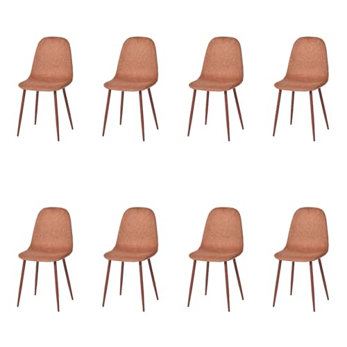 Meuble Cosy Lot de 8 Chaises de Salle à Manger Scandinave, Chaise Rembourré avec Dossier, en Tissu, Pied Métal, pour Cuisine Salon Chambre, Rouge