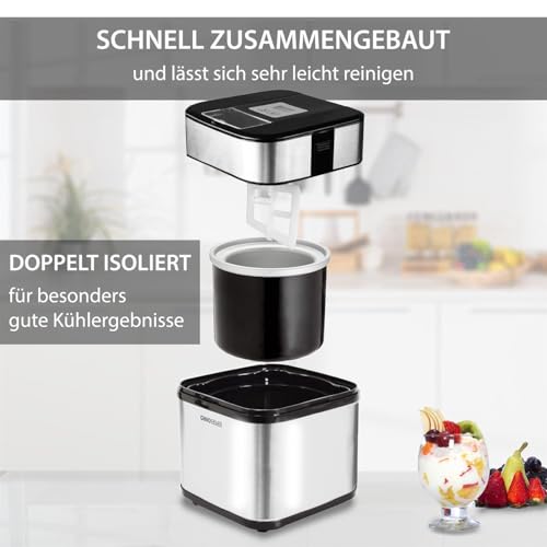 Gino Gelati Edelstahl Eismaschine Jinoria Speiseeismaschine Eiscreme Maschine, für Zuhause geeignet, einfache Bedienung, silber, 20,1 × 20,1 × 23,4 cm – Bild 4