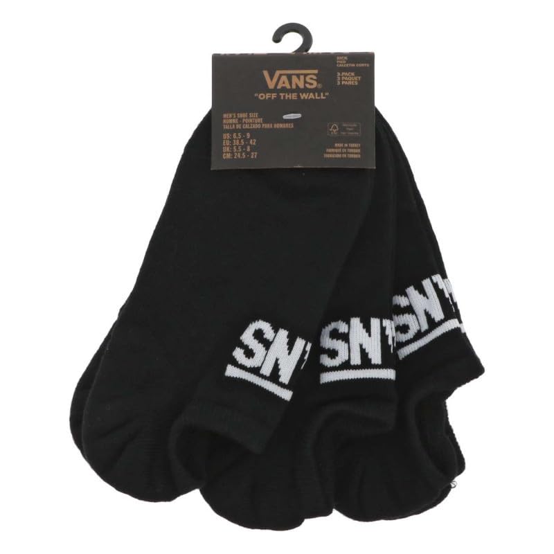 Vans Unisex Classic Kick Socks (3 Pairs) | Padded No-Show Socks for Men & Women, Soft & Stretchy Fabric, Great for Slip-On Shoes, Black, 6.5-9