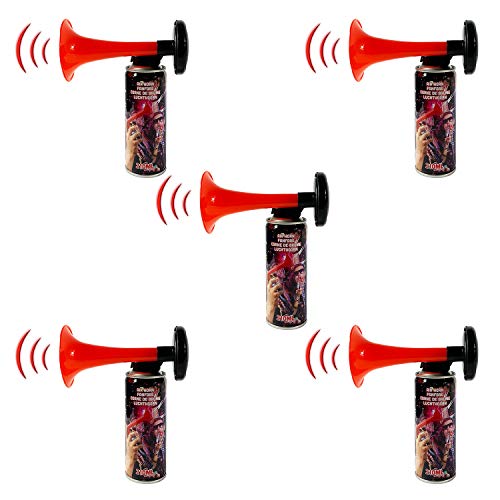 5 Stück Druckluftfanfare Gasdruckfanfare Air Horn je 210ml Stadion Fanfare für Sport Veranstaltungen und als Warnsingnal Drucklufthupe Gashupe