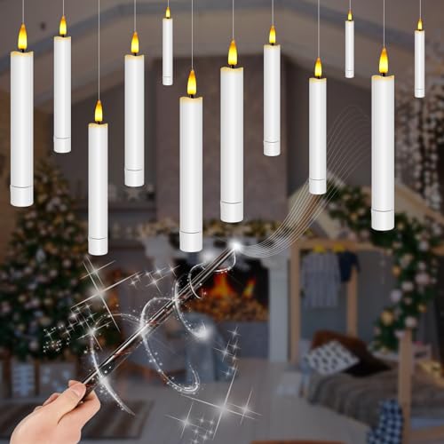 Blumacht LED Bougie Flottantes, 12 Pièces Bougies Flottantes Magiques Suspendues avec Baguette, Bougies Flottante LED à Piles, Floating Candles avec Flamme Vacillante pour Noël, Party, Mariage