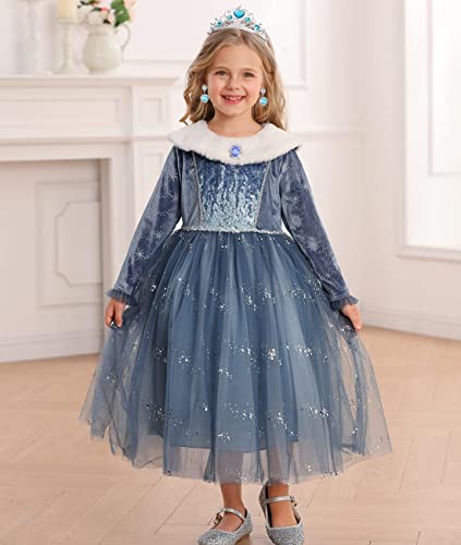 Luzlen Toddler Snow Princess Costume Girls Blue Queen Dress For Halloween Christmas Cosplay Party Outfits thumb #1