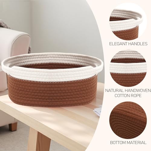 Image of JMvicyroam Small Woven Basket, Empty Gift Basket, White&Brown /2 Pack | Small Gift Basket, Cotton Rope, 12 x 8 x 58 in, Handles, Includes Ribbon and Bag, Birthday Gift Basket