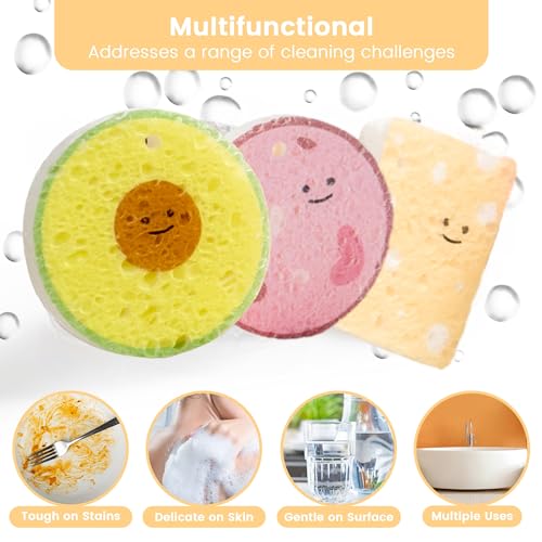 Image of Cellulose Compressed Eco-Sponge 10 Pack- Avocado Sandwich Set | Standard Size| Plastic-Free & Made of All-Natural Wood Pulp | Showering, Dishwashing & Cleaning for Household, Kitchen & Bathroom
