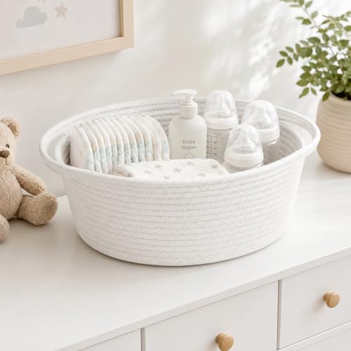 Image of ABenkle Small Basket with Handles, Boho Decorative Rope Woven Dog Cat Toy Storage Bin Shelf Storage Organizer, Easter Christmas Gift Basket, 12 inchx8 inchx5 inch, 2 Pack