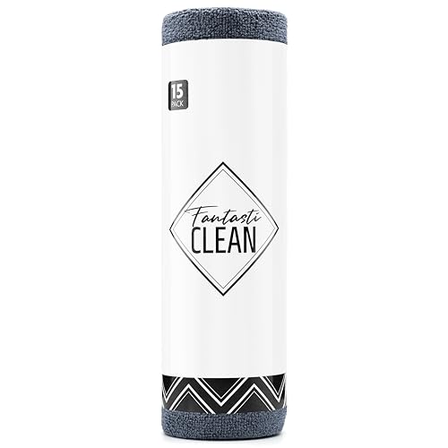 Image of Fantasticlean Microfiber Cleaning Cloth Roll - 15 Pack, Tear-Away Reusable Towels, Ultra-Absorbent, Scratch-Free, Washable Dish Rags for Kitchen, Car, Home, Garage & Shop (Dim Grey)