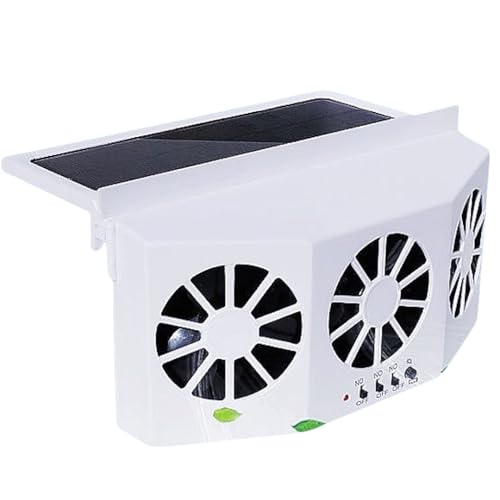 MYUOOT Solar Power Car Exhaust Fan with Three Air Outlet ABS Vehicle Window Ventilador Radiator Cooling Vent, Car Solar Power Air Vent Radiator Fans Auto Ventilation Fan,1 Pack, White