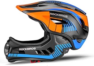 ROCKBROS Rowerowy Kask Dziecięcy, Odporny na Wstrząsy i Pot, Doskonała Ochrona, Silny, Regulowany, Oddychający, Całotwarzowy Kask, S 48-53cm, M 53-58cm, Kask dla Dzieci i Młodzieży, ze Zdejmowaną Osłoną