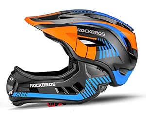 ROCKBROS Kinderhelm Integriert Fahrradhelm Kinder Jugend Fullface Helm mit Abnehmbarem Kinnschutz BMX MTB Downhill Helm M 54-57cm Blau
