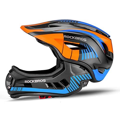 ROCKBROS Kinderhelm Integriert Fahrradhelm Kinder Jugend Fullface Helm mit Abnehmbarem Kinnschutz BMX MTB Downhill Helm S 48-53cm M 53-58cm