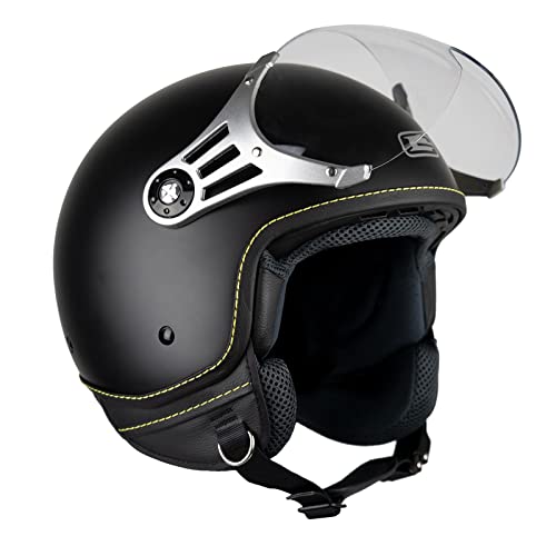 G-MAC Metro Evo Jet Open Face Retro Classic ECE 2205 Motorcycle Scooter Helmet (Satin Black, XL)