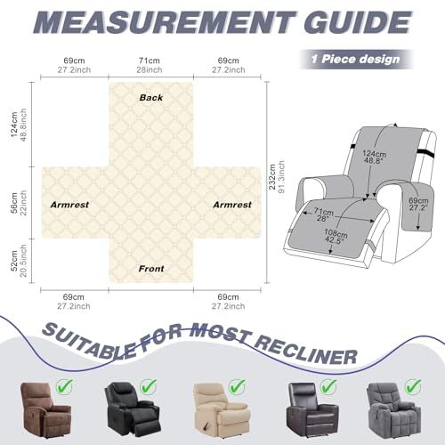 Image of TAOCOCO Recliner Sofa Covers, 100% Waterproof Recliner Covers,with Leg Straps, Reversible Recliner Couch Cover for Reclining Chair, Washable Couch Protector for Pets Kids(1 Seater 28 inch, Bluish Gray)