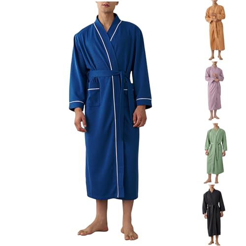 Cambkatl Men's Long Waffle Robe Lightweight Kimono Spa Bathrobe Sleepwear Cardigan Nightgown with Pockets & Belt2
