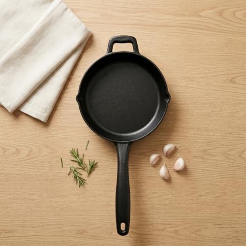 Image of Aurex Cast Iron Fry Pan /Skillet 22CM with Long Ergonomic Handle|8.8IN,2KG,1.5L| Pre-Seasoned,Naturally Non-Stick | Omlette, Fish, Steak, Saute, Pancake, Pasta| Induction Friendly | No Chemical Coating