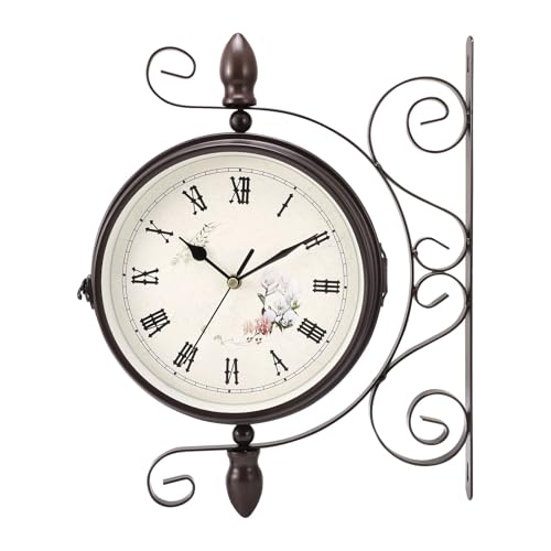 UrbanHomes Bahnhofsuhr Doppelseitig, Bahnhofsuhr Wetterfest, Runde Garten...