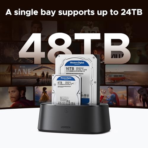 UGREEN Dual-Bay Hard Drive Docking Station for 2.5 & 3.5 SSD HDD Up to 48TB , USB C 3.0 to SATA I/II/III Hard Drive Enclosure Reader with Offline Clone and Duplicator Function Tool Free Installation - Image 7