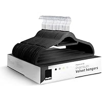 KEPLIN Velvet Hangers 30 Pack - Non-Slip Clothes Hangers with Tie Bar & 360° Hook - Durable & Sturdy, Space-Saving Wardrobe Organisers for Suits, Jackets & Clothes- Home Storage Solution (Black)