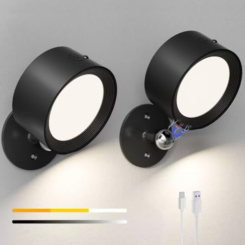 Image of LED Reading Lights, Rechargeable USB Wall Mounted Sconces 3 Color Temperatures, 360 Rotate Magnetic Ball LED Wall Mounted Cordless Lamp for Reading Bedroom Bedside