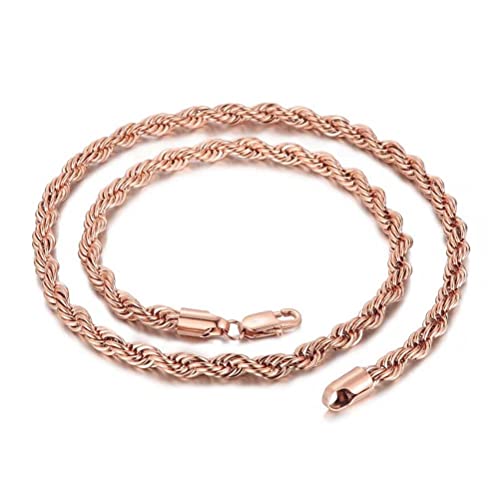 HIJONES Stainless Steel Rope Chain Necklace for Men Women Twist Rope Chain Solid Jewelry Hip Hop Rock Chain 2MM 24 Inch Rose Gold by HIJONES - Used condition - Image 2