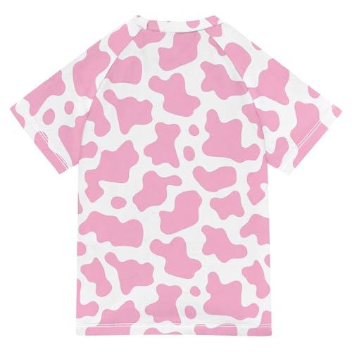 ALAZA Kids Rash Guard Girls Boys Toddler Swim Shirts Short Sleeve Pink Cow Camoflage UPF 50+ 3T2