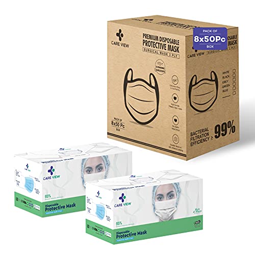 Image of 3 Ply Disposable Cotton Face Masks (Pack of 400, White) for Unisex with Nose Pin BIS, (ISI) Certified Mask with Melt Blown Layer