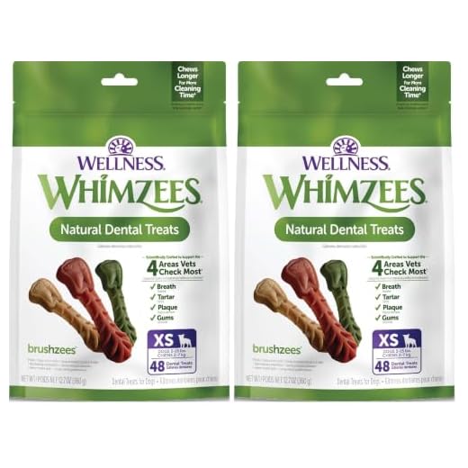 Wellness WHIMZEES Brushzees Dog Dental Treats,Extra Small Size Stick,48 Count (Pack of 2)