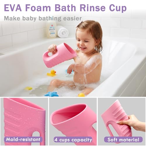 Image of Babylush Baby Bath Rinse Cup & Rinser - 1000ml Soft EVA, 0.3lb Lightweight, BPA-Free Bath Water Pourer, Baby Bath Pitcher, Shower Cup for Kids (Pink)