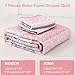 WONGS BEDDING Boho Quilt Set Queen, Bohemian Pink Striped Patchwork Bedspread Coverlet Set with 2 Pillowcases,Lightweight Microfiber Floral Bedding Set 96
