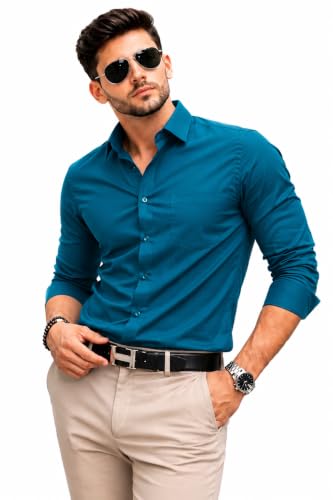 Image of Nexora Men's Slim Fit Formal Shirt, Cotton, Full Sleeve, Spread Collar, Breathable, Office