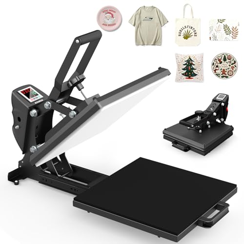 Heat Press Machine 15x15,Clamshell Heat Press, Digital Slide Out Heat Press for T-Shirts with 5 DTF Transfer Sheets, Sublimation Vinyl HTV Heat Transfer Machine for Pillows,Mouse Map,Bags