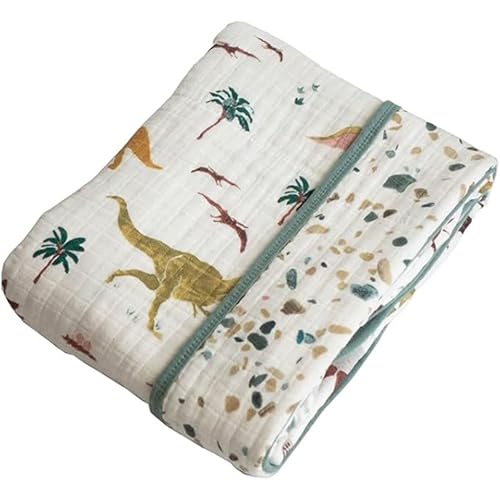 Image of RED ROVR 100% Organic Cotton Muslin Baby Blanket | Multi-Layer Muslin Quilt | Newborn & Toddler | Soft, Lightweight | Nursery, Stroller | Machine Wash | 30" x 40" | Dino Days