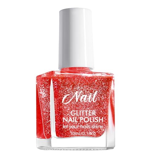 Virellay Esmalte de uñas con purpurina de secado rápido a base de agua para mujeres DIY (purpurina roja, 10 ml)