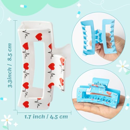 PANTIDE 4Pcs Nurse Hair Claw Clips for Women Girls - Cute Medical Heart Rectangle Nonslip Banana Hair Clips, Thin Thick Short Long Curly Accessories, Nurses Day Gift for Nursing Student Doctors