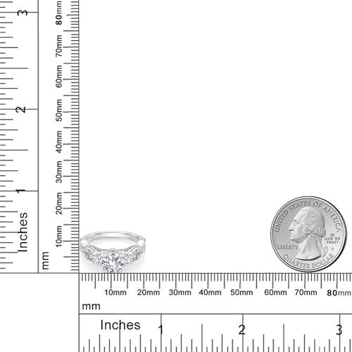 Gem Stone King 925 Sterling Silver White Created Sapphire White Lab Grown Diamond and White Moissanite Engagement Ring For Women (1.47 Cttw, Gemstone September Birthstone, Round 6MM and 3MM)3