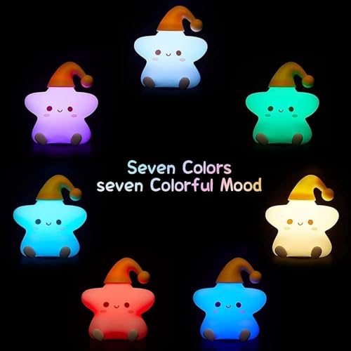 Image of Soft Silicone Star Night Light, 7-Color Breathing Modes, Rechargeable & Portable Bedside Lamp for Kids, Birthday Gift for Girls, Babys, Childrens Bedroom & Gift Decor